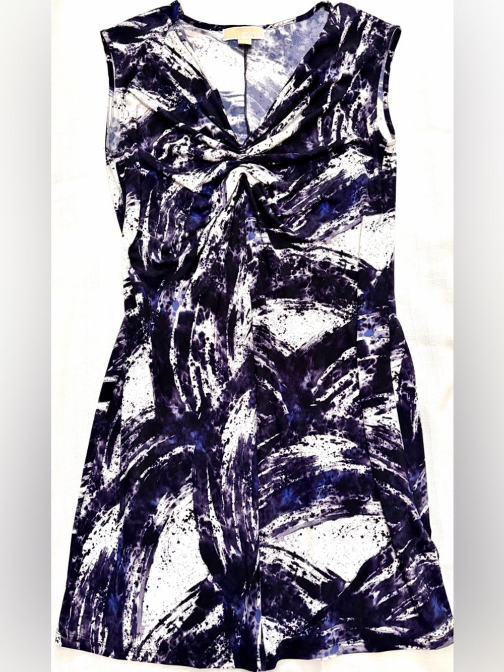 Michael Kors Purple Black & White Abstract Twist-Front Midi Dress Size L